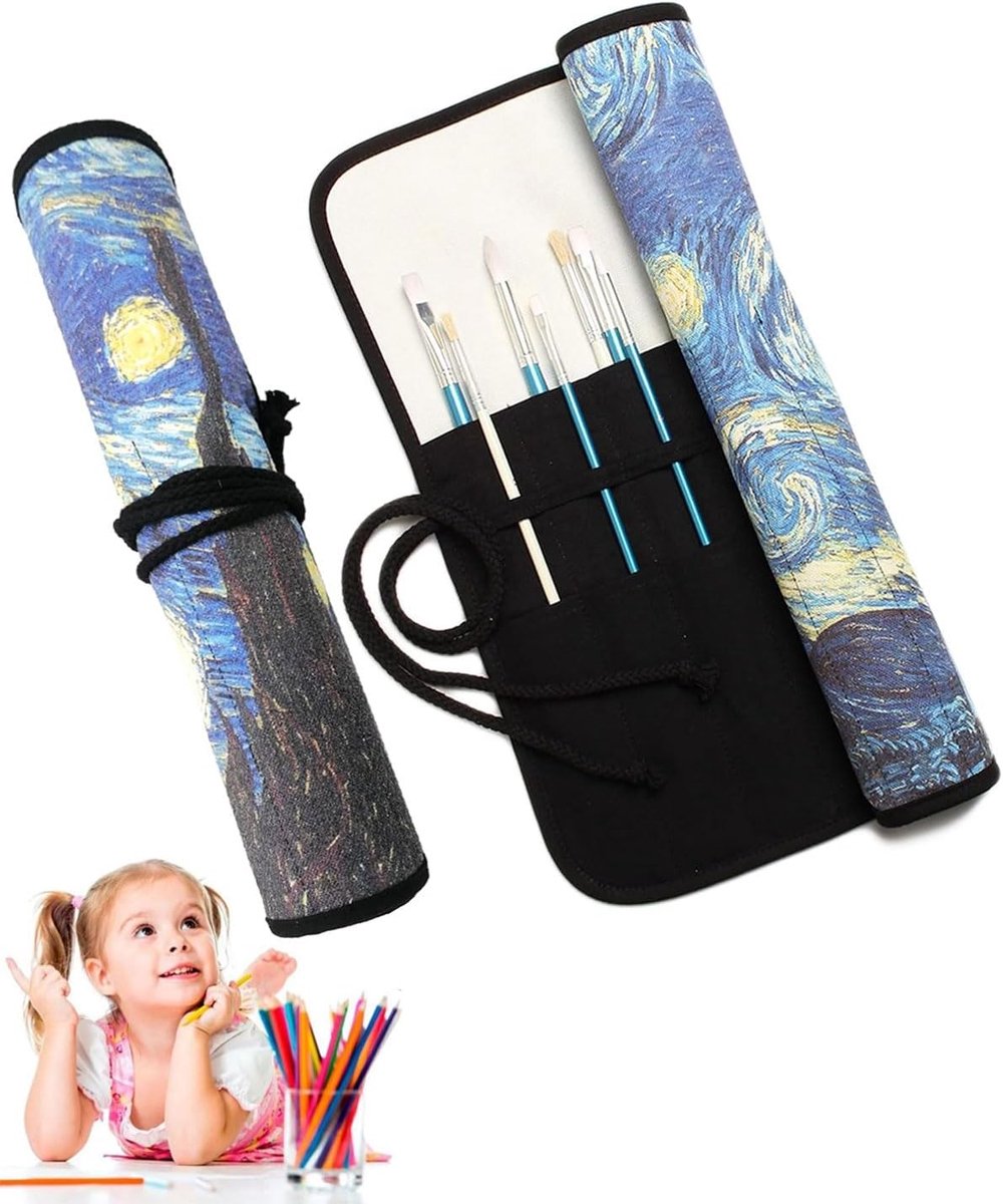 Brush Holder, 20 Compartments, Roll-Up Canvas for Artists and Lovers of Acrylic Paints, Watercolour Makeup Brushes - ShopVlot