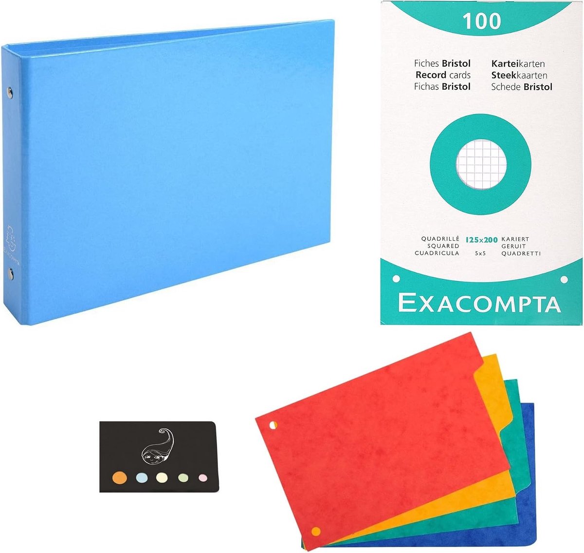 Set of 1 index card folder + 4 tabs + 100 index cards Bristol 125 x 200 small diamonds + 1 index Blumie (sky blue) - ShopVlot