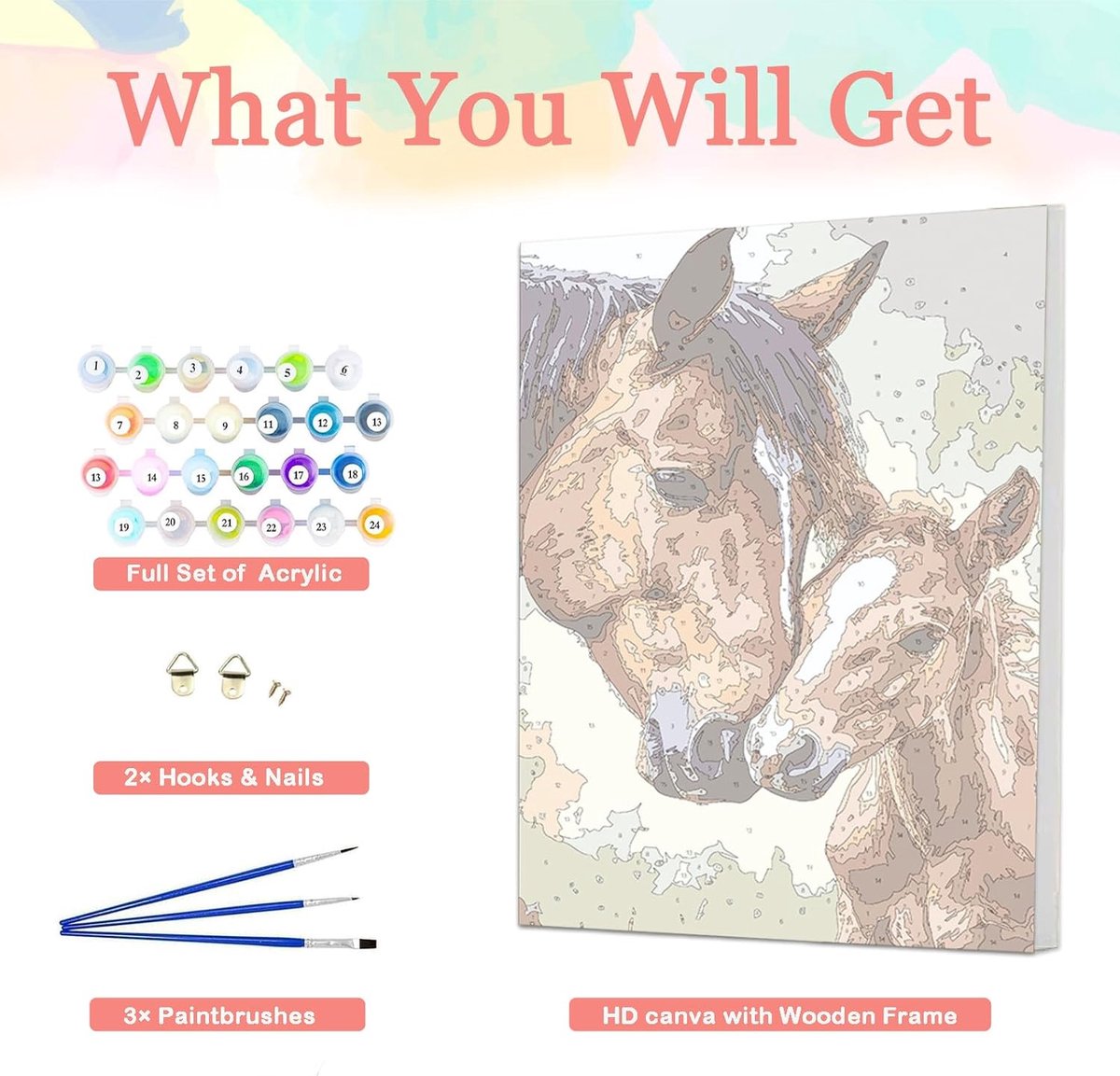 Auremi Paard Verf op Nummers Kits voor Volwassenen Kinderen, Dieren Schilderij Kits voor Beginners op Duidelijke - ShopVlot