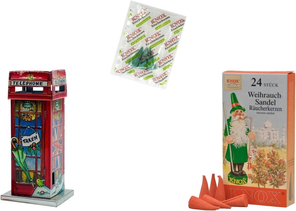 KNOX Telefooncellen van metaal met 24 Sandel wierookkaarsen - Motief: Douchecabine - Hoogte: ca. 11 cm - ShopVlot
