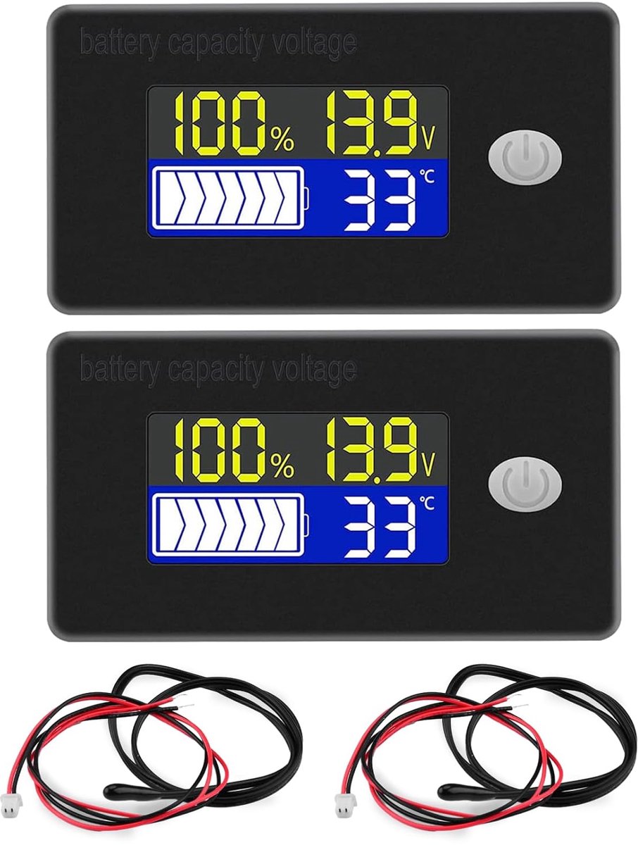 2 pcs battery capacity voltage meters with alarm and external temperature sensor -19~176 °F 12V 24V 36V 48V 60V 72V - ShopVlot