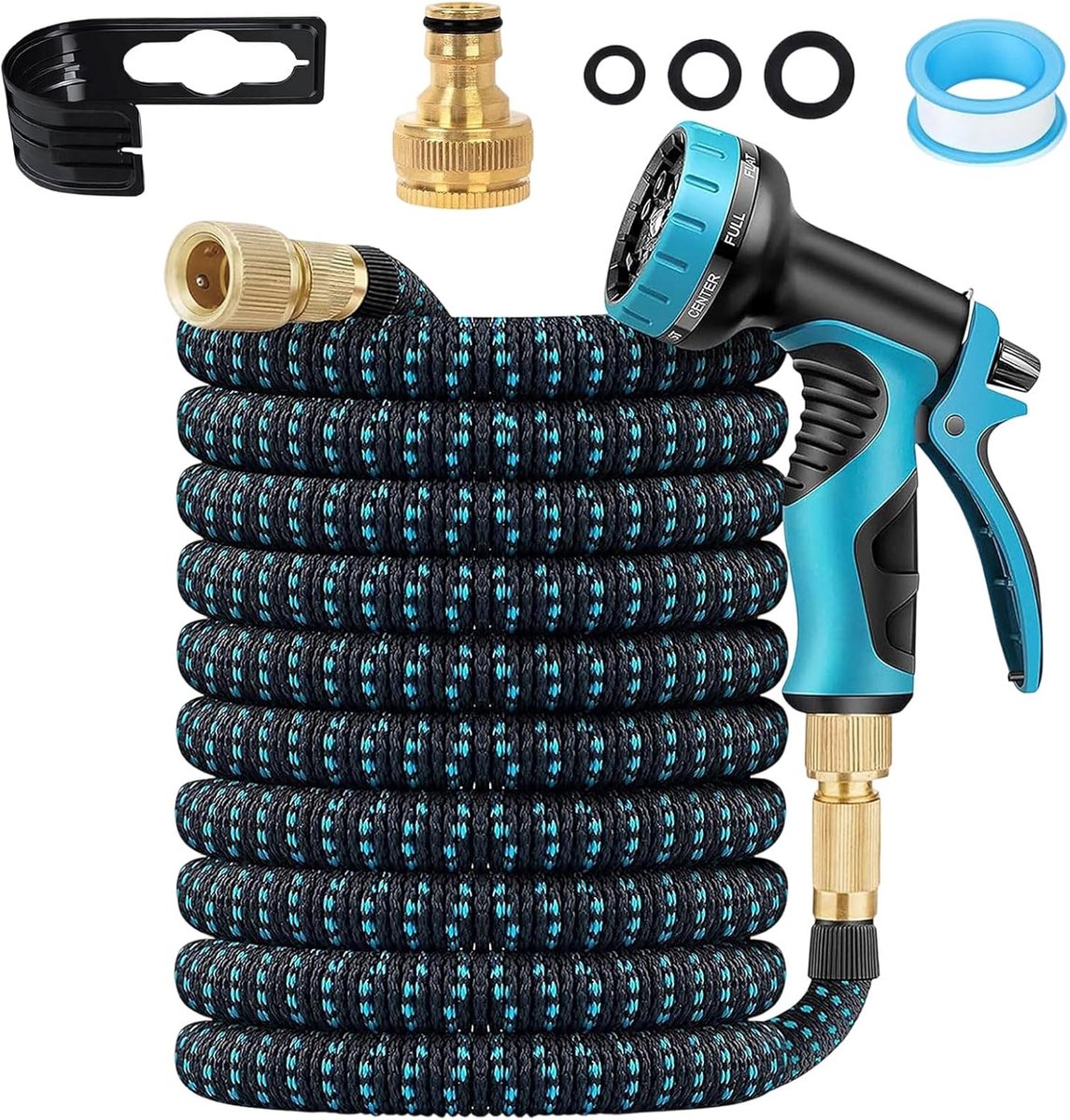 Uittrekbare tuinslang, 30 m, rekbare tuinslang met adapters van 1/2 inch en 3/4 inch, 3-laagse latex waterslang voor - ShopVlot