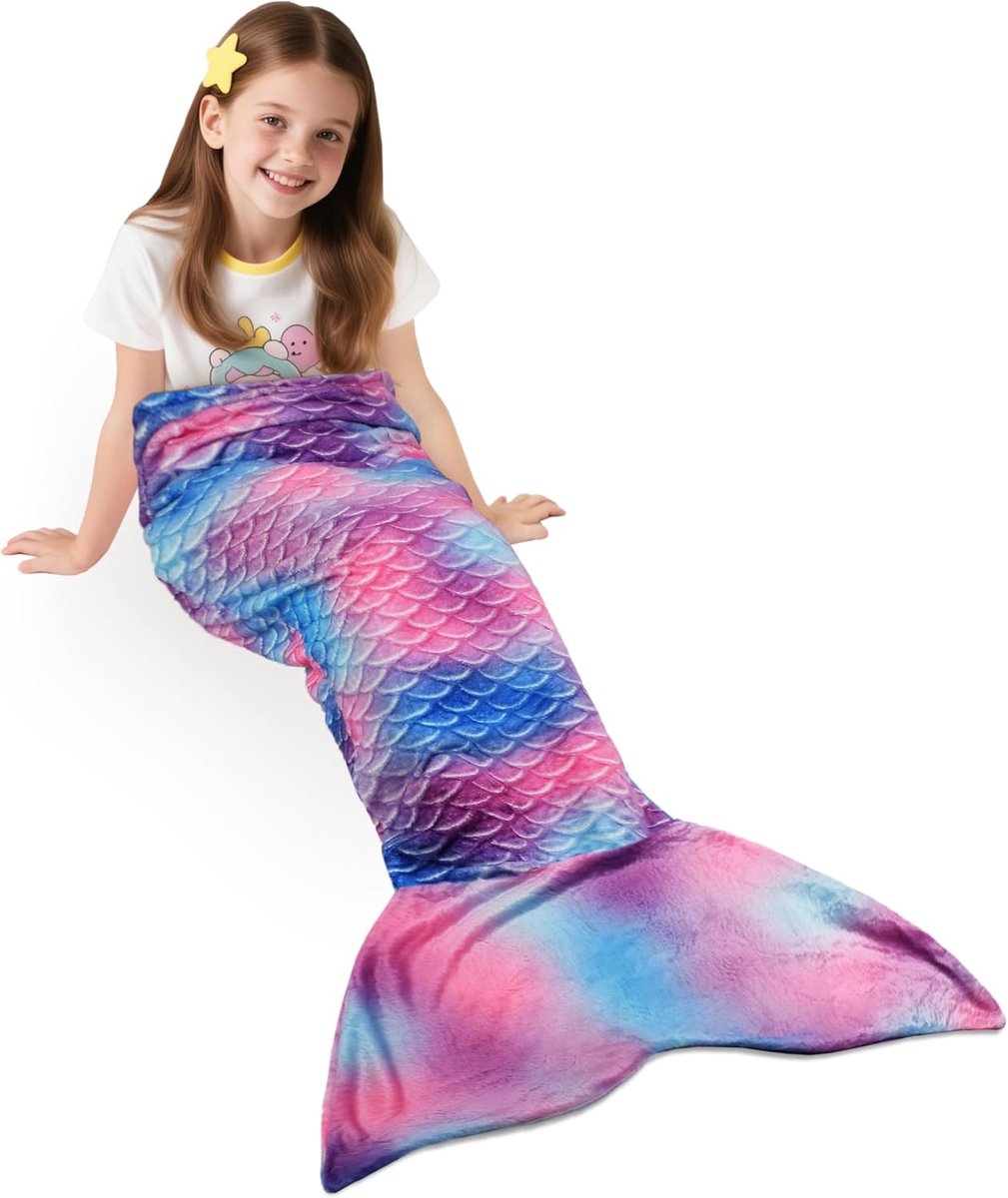 Mermaid Tail Blanket, Soft Warm Plush Fleece Sleeping Bag Cuddly Blanket, 155 x 50cm Fish Scale Pattern, Mermaid - ShopVlot