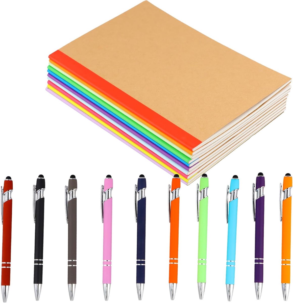 20 Pack Rainbow Backing and Ballpoint Pen 1 mm Ballpoint Pen with Touch Pen Power Notebooks Notebook A5 for Office and - ShopVlot
