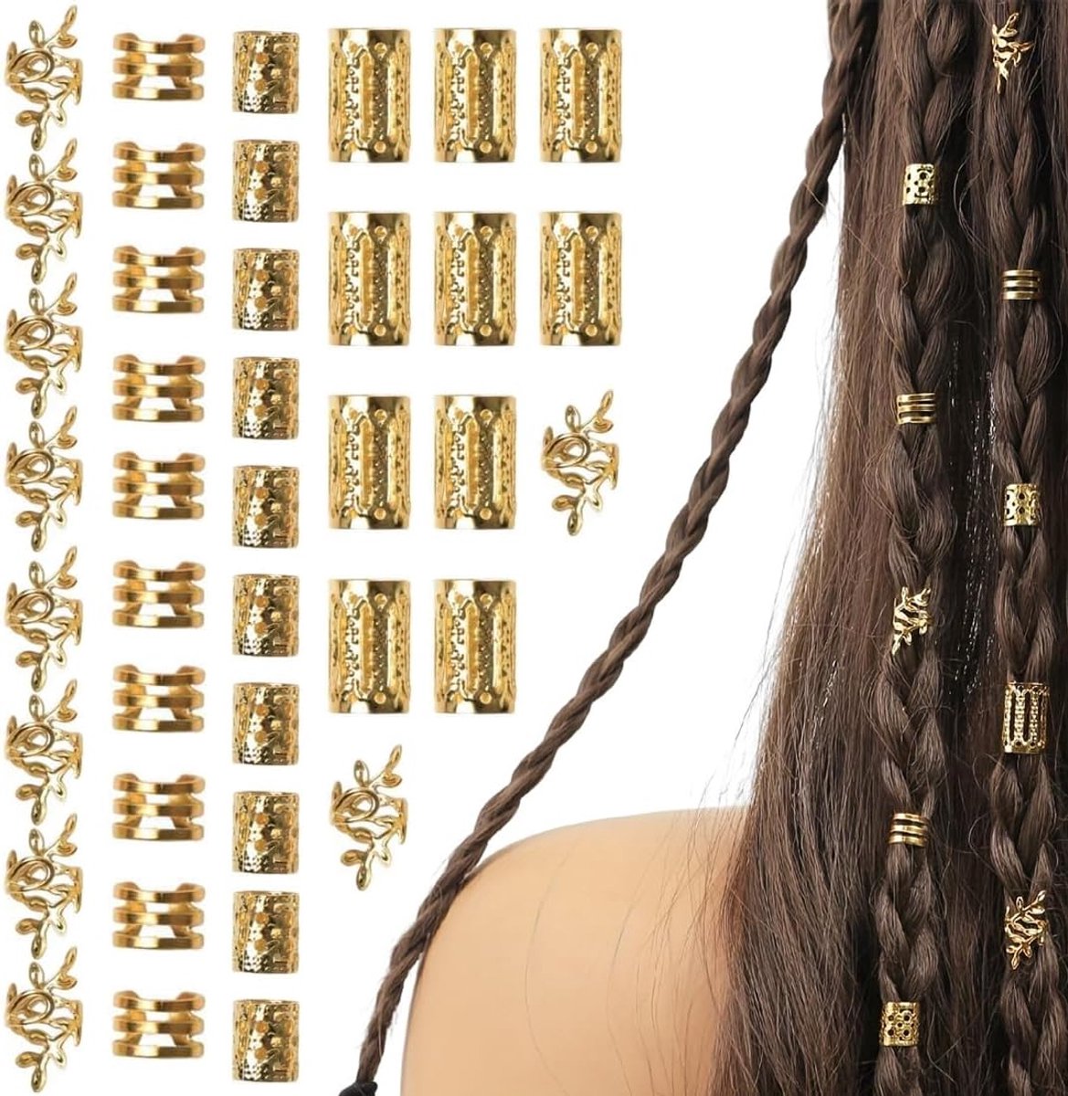 40pcs Dreadlocks Jewelry Hair Accessories Gold Metal Hair Rings for Braids Adjustable Cuffs Braiding Hair Spirals - ShopVlot
