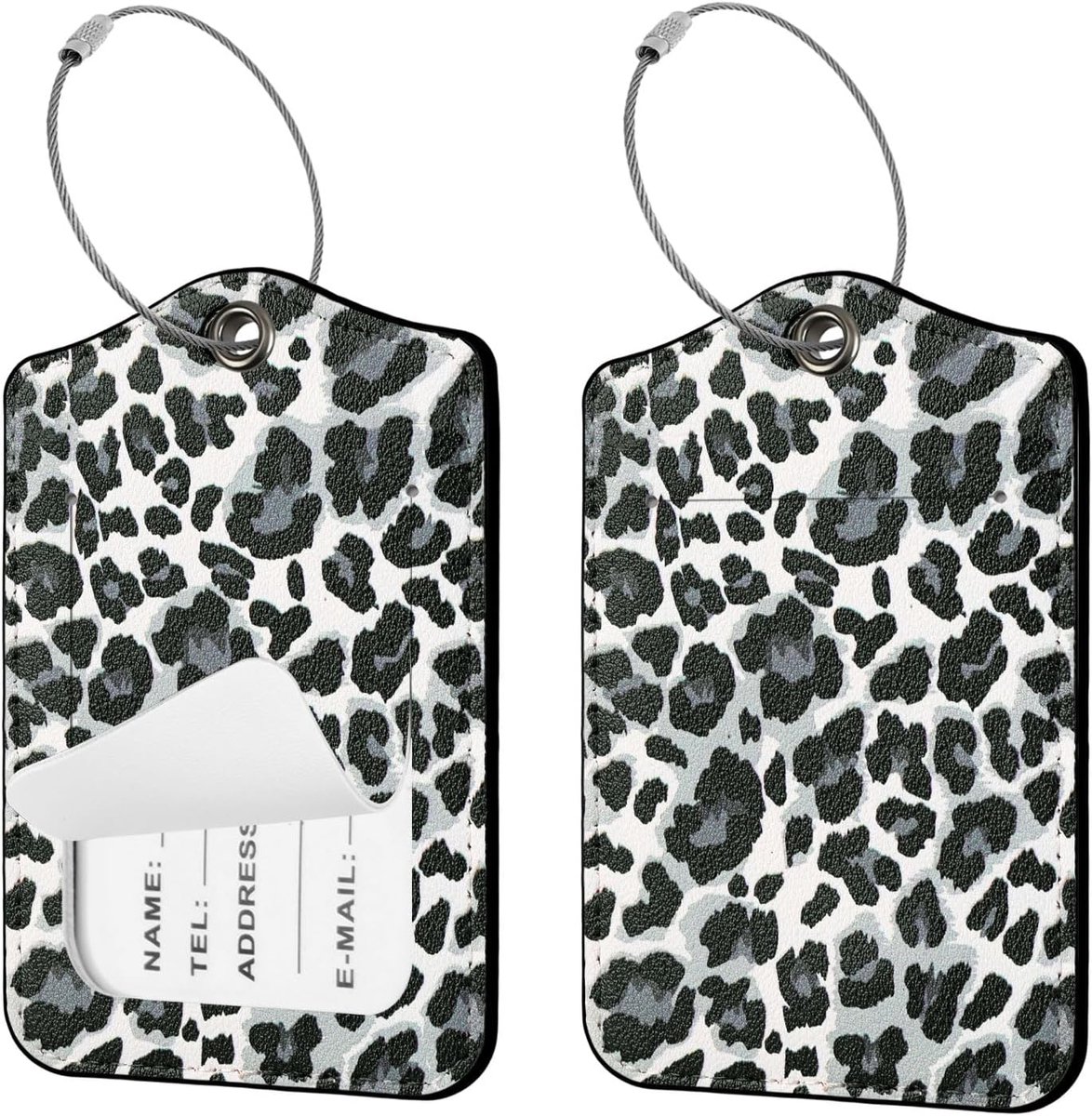 Set of 2 Personalized Leopard Luggage Tags for Suitcases, Easy to Identify PU Leather Suitcase Labels for Travel - ShopVlot
