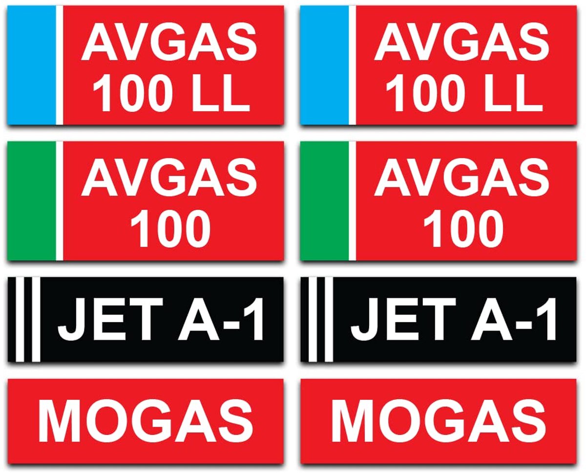 High-quality fuel stickers for aviation fuel: AVGAS 100 LL, AVGAS 100, Jet-A1 & MOGAS, 8 pieces - ShopVlot