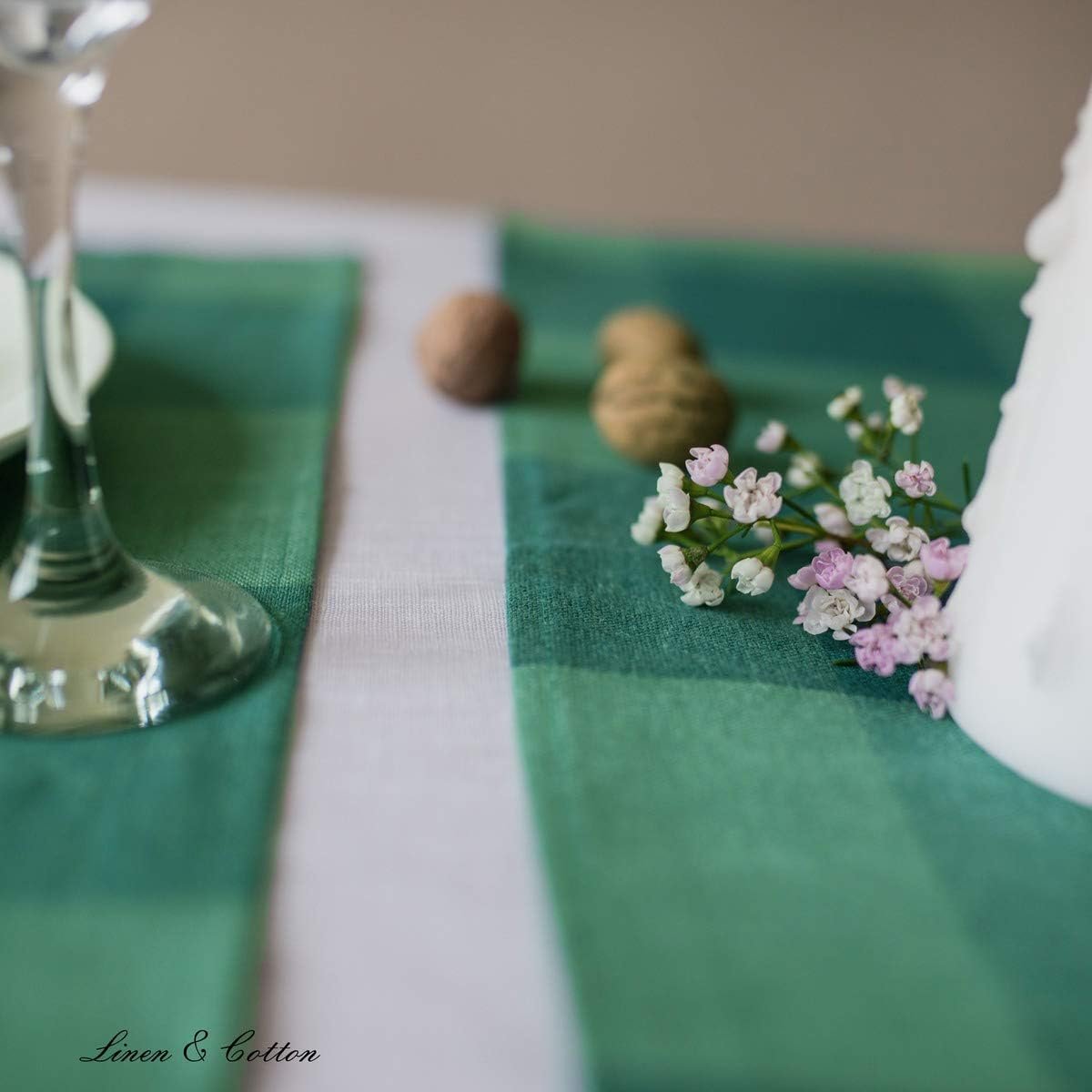 Linen & Cotton Placemats Fabric Table Mats Colorful Checkered Emerald - ShopVlot