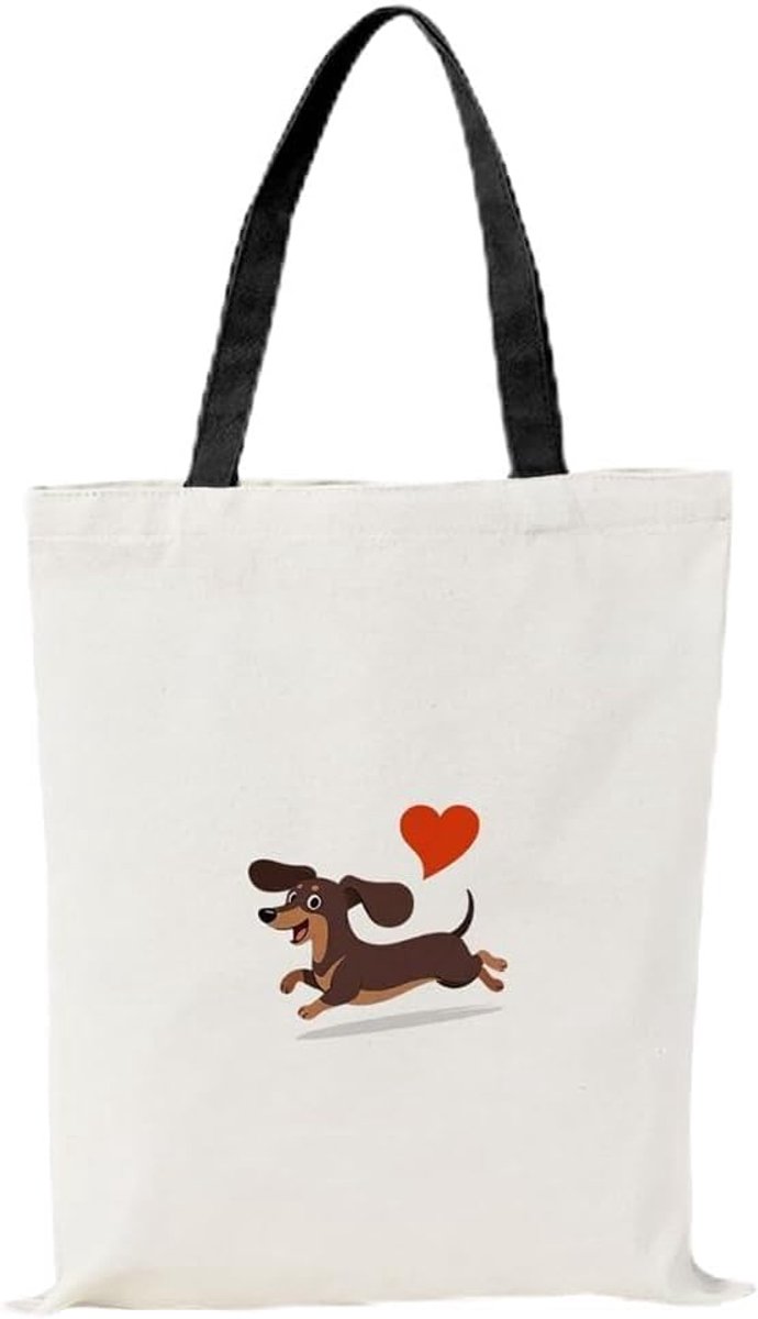 Teckelgeschenken voor vrouwen, herbruikbare canvas boodschappentas met hondenmotief voor hondenliefhebbers - ShopVlot
