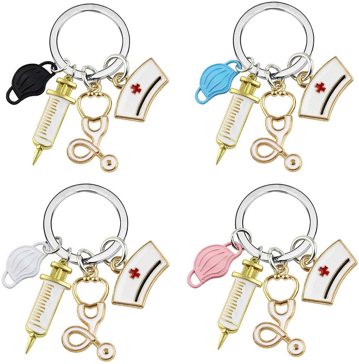 Solidchoice - Set van 4 Sleutelhangers voor Zorgprofessionals met Spuitdop