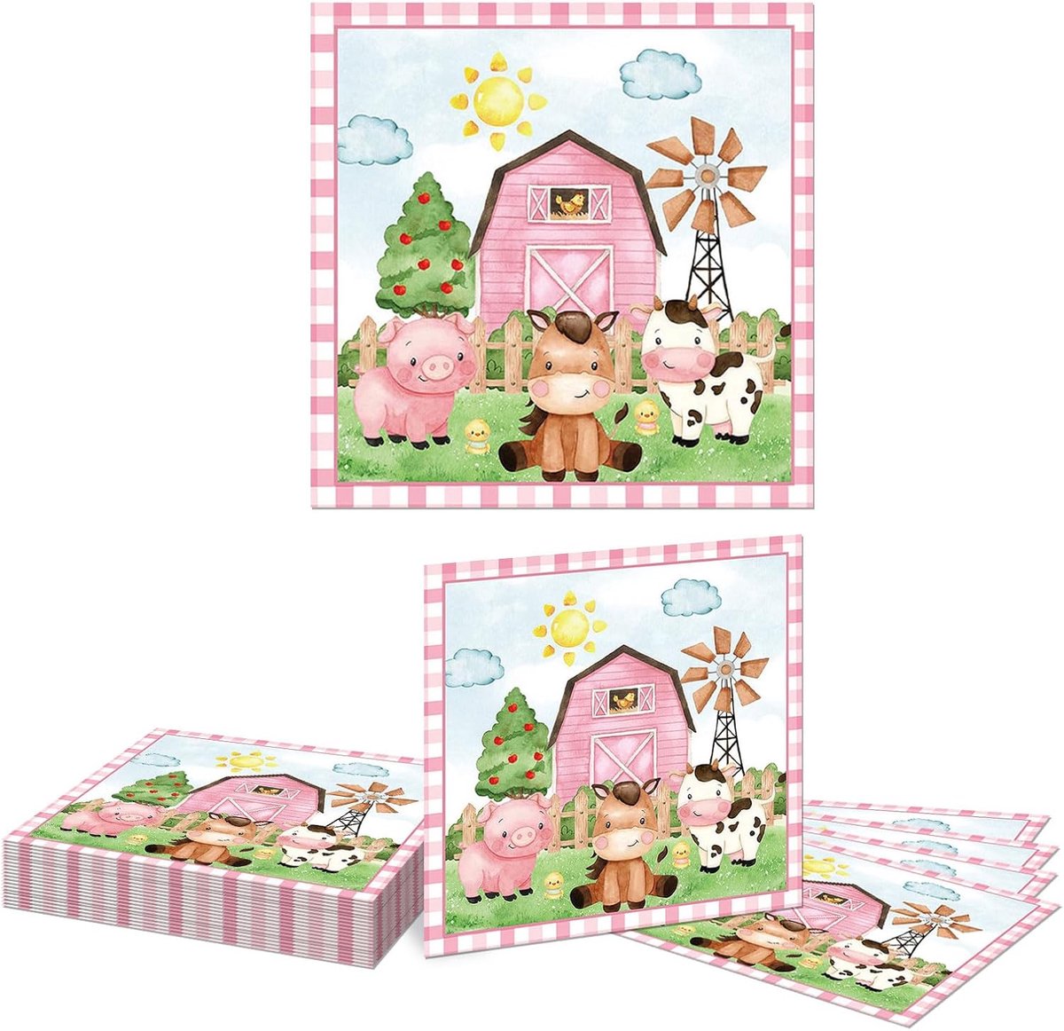 Papieren Servetten Dierenfeest 20 Stuks - Boerderij Thema - Schattige Dieren - Perfect voor Verjaardagsfeestjes - ShopVlot
