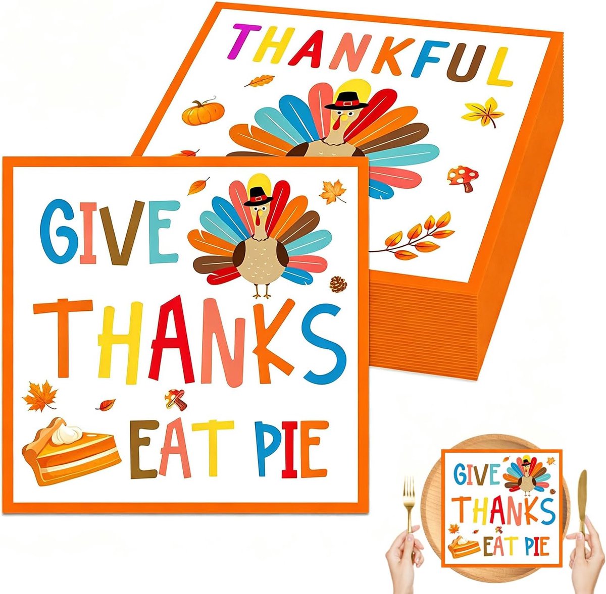 Papieren servetten 40 stuks - 33x33cm dubbelzijdig print - kalkoen en pompoentaart - perfect voor Thanksgiving - ShopVlot