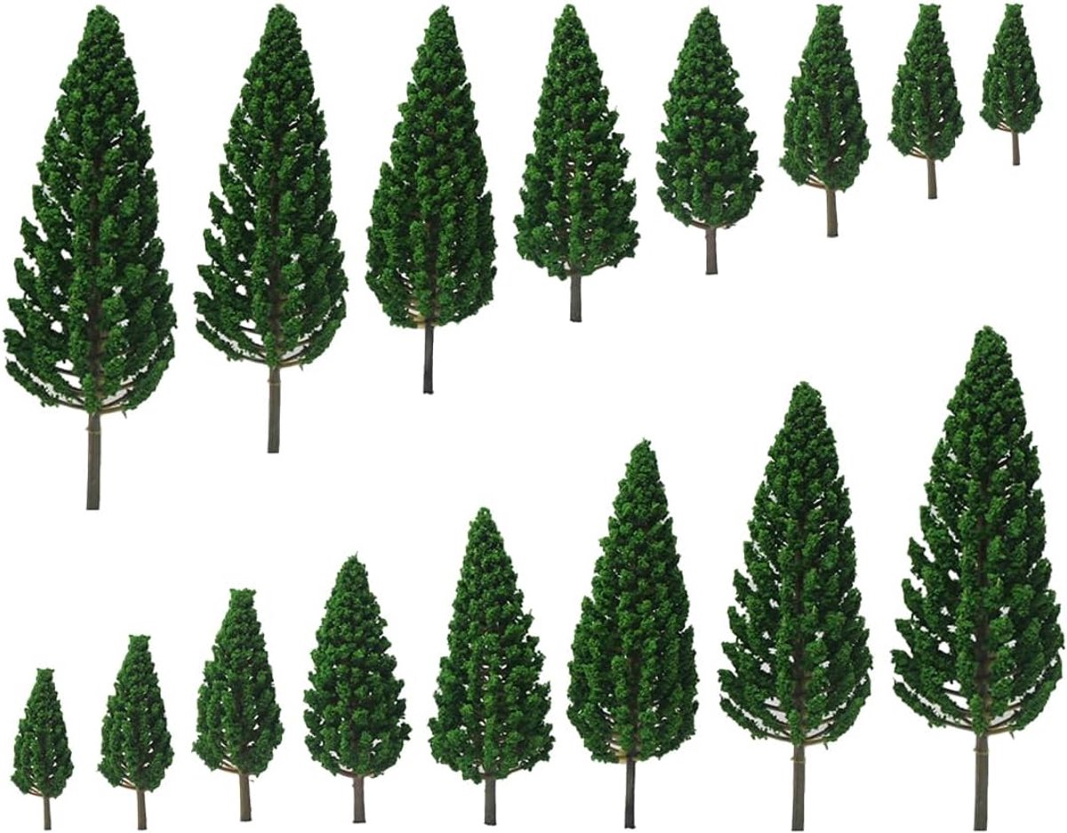 Miniatuur bomen 16 stuks - 3.5cm-11cm plastic - gemengde modellen - ideaal voor diorama's en modelspoor - ShopVlot