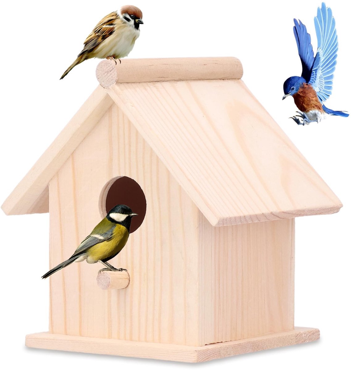 Solidchoice - Onbehandelde Houten Vogelhuis voor in de Tuin