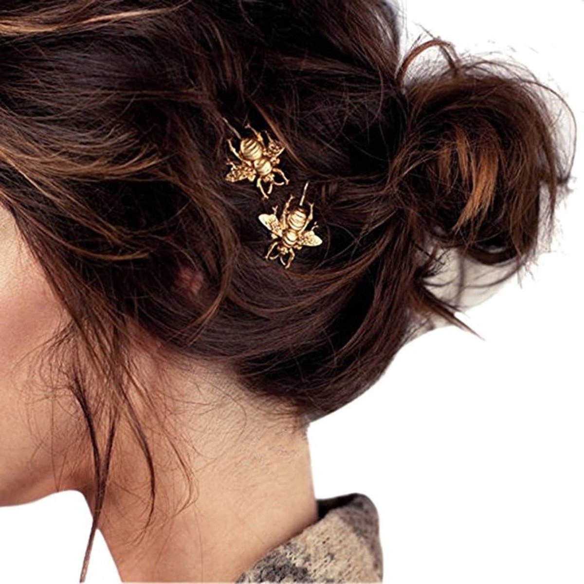 Haarspeldjes 2 Stuks - Glanzend Gouden Bij Haaraccessoires - Perfect voor Feestelijke Gelegenheden - ShopVlot