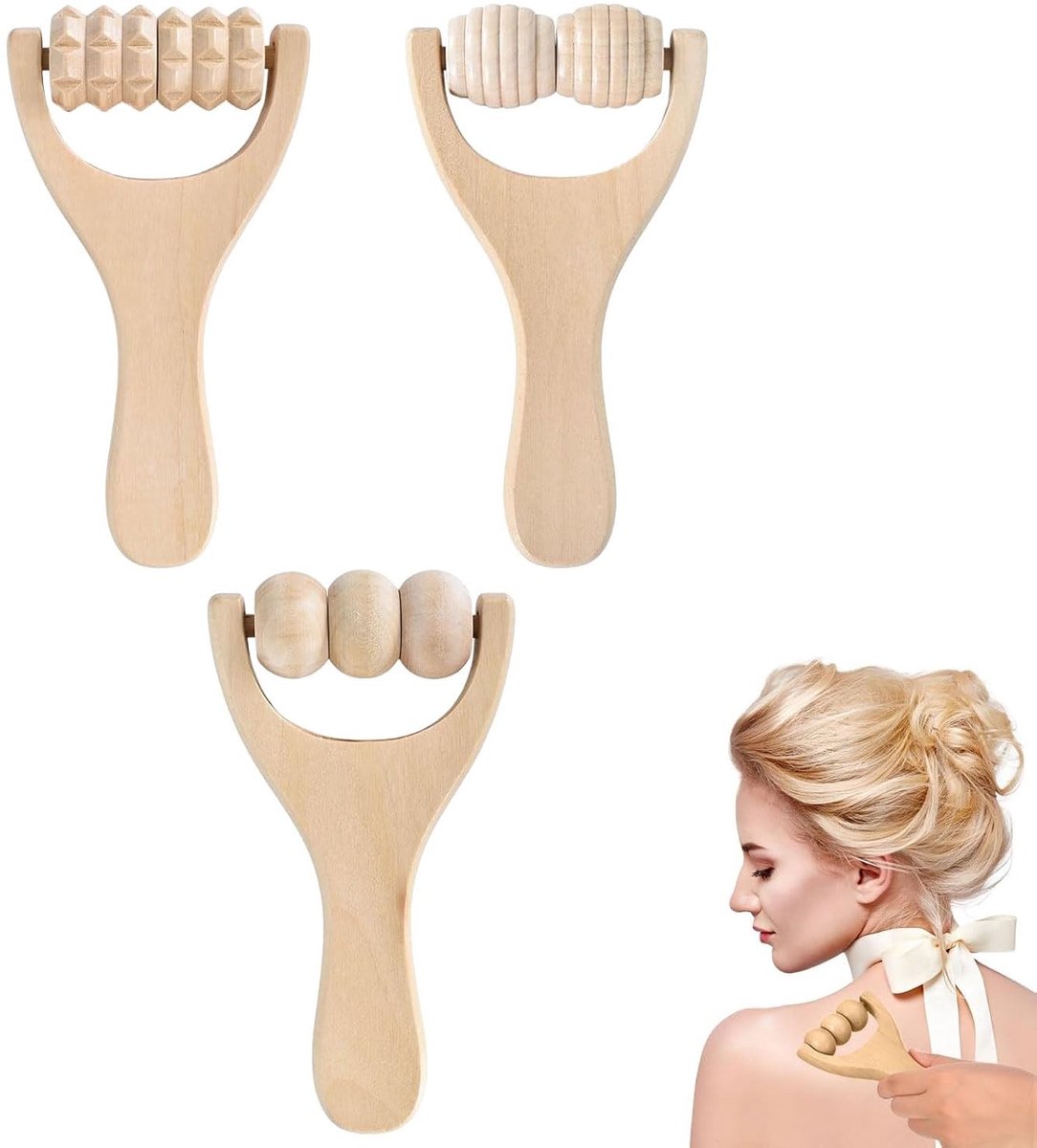 Solidchoice - Set van 3 Houten Rugmassagerollers voor Ontspanning