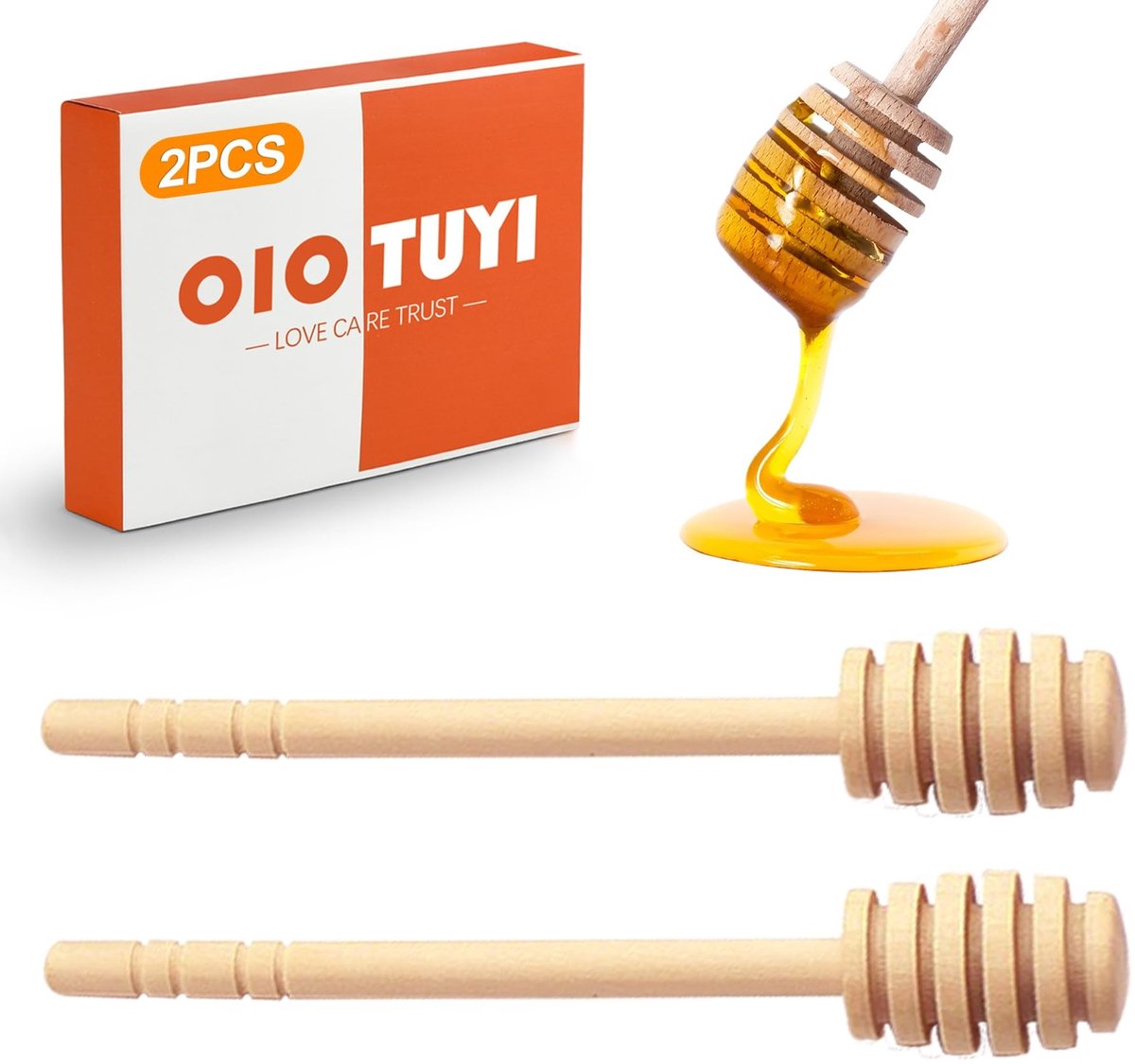 Solidchoice - Set van 2 Olijfhouten Honinglepels 16 cm