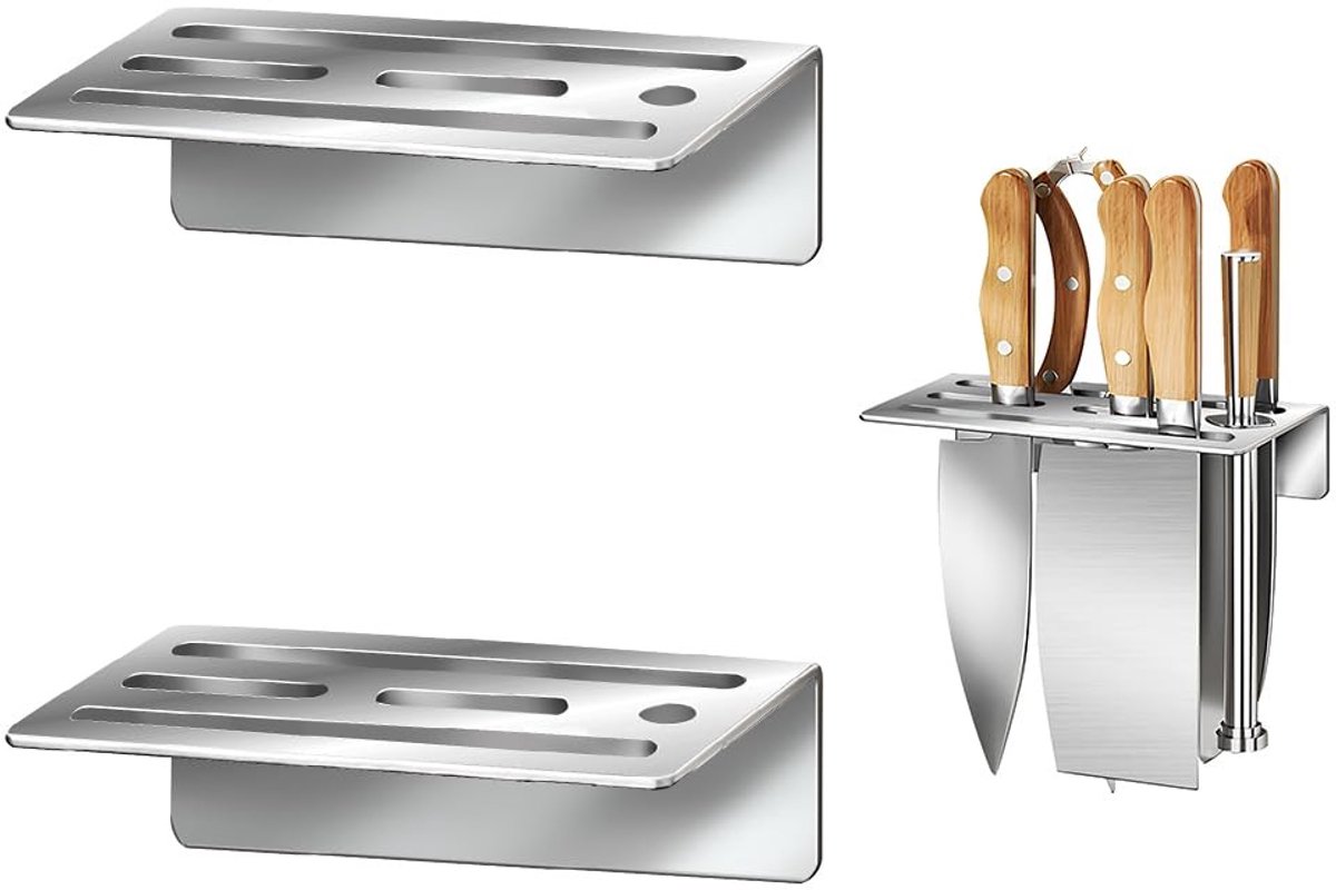 Solidchoice - Set van 2 Wandmontage RVS Messenhouders zonder Boren