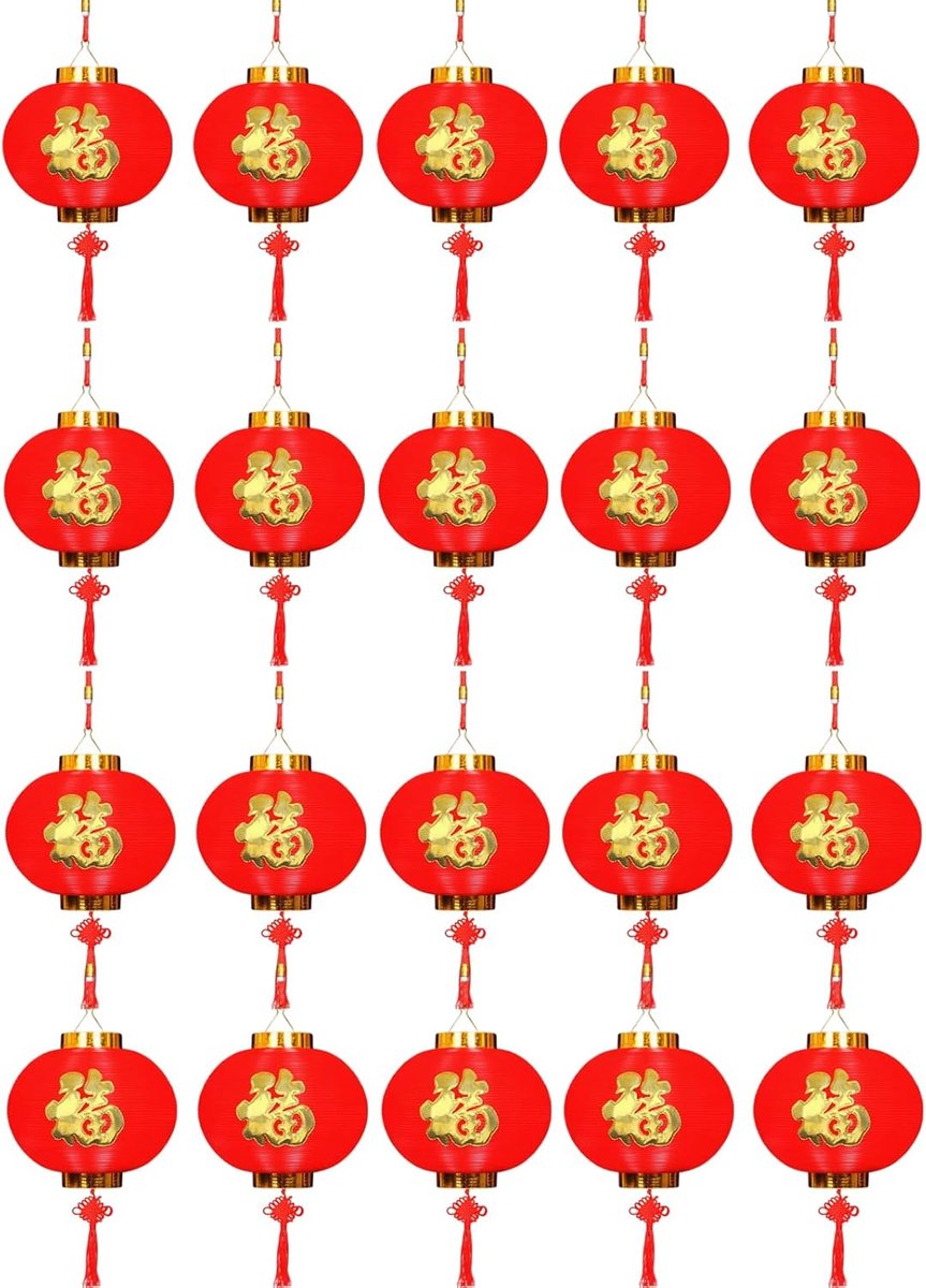 Mini rode lantaarns 20pcs - kunststof - met Fu karakter - voor feestelijke decoratie - ShopVlot