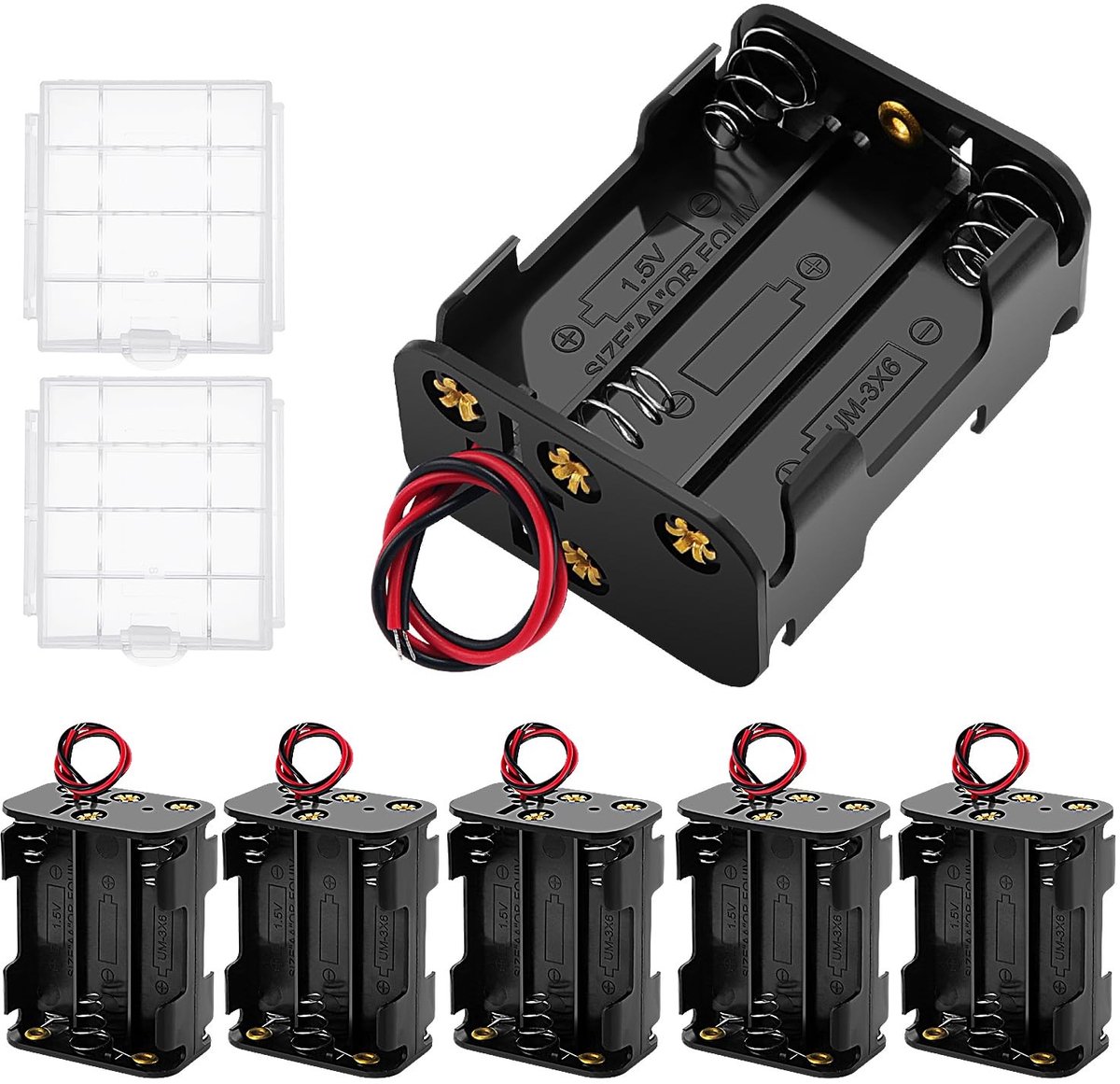 Solidchoice - 6 Stuks AA Batterijhouder met Plastic Opslagdoos