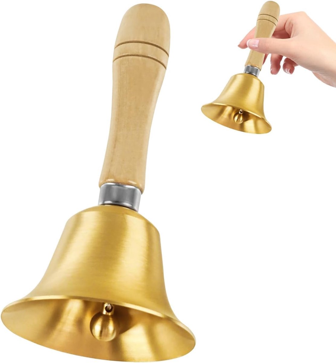 Handbel klassiek - messing goud - metalen bel met houten handvat - ideaal voor evenementen - ShopVlot