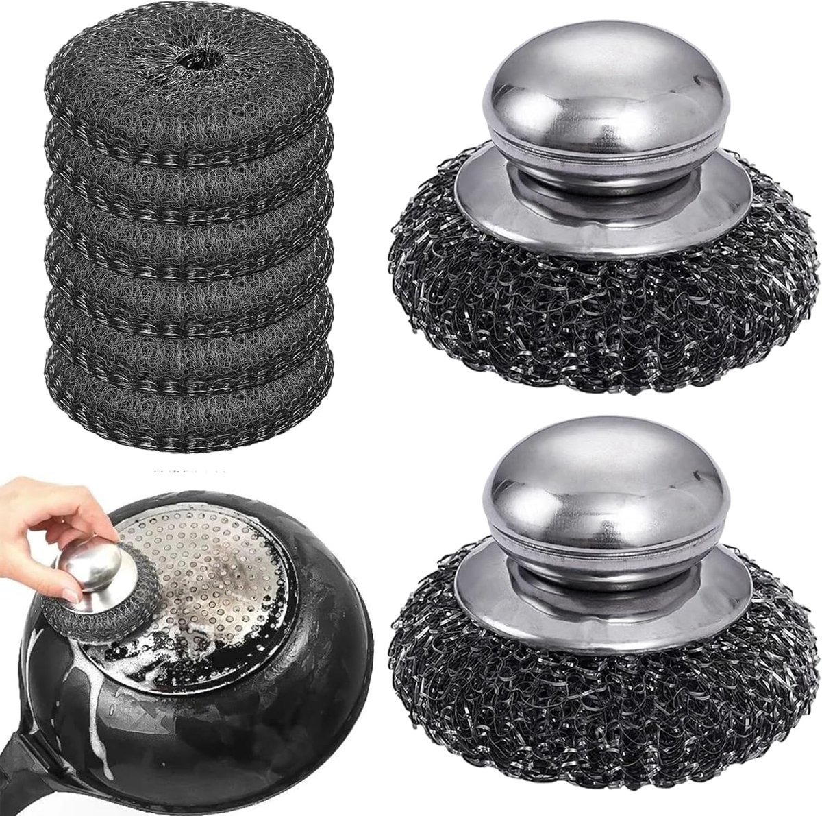 ijzeren rietjes 8 stuks - roestvrijstalen spiralen - ergonomische handgrepen - ideaal voor hardnekkig vuil - ShopVlot