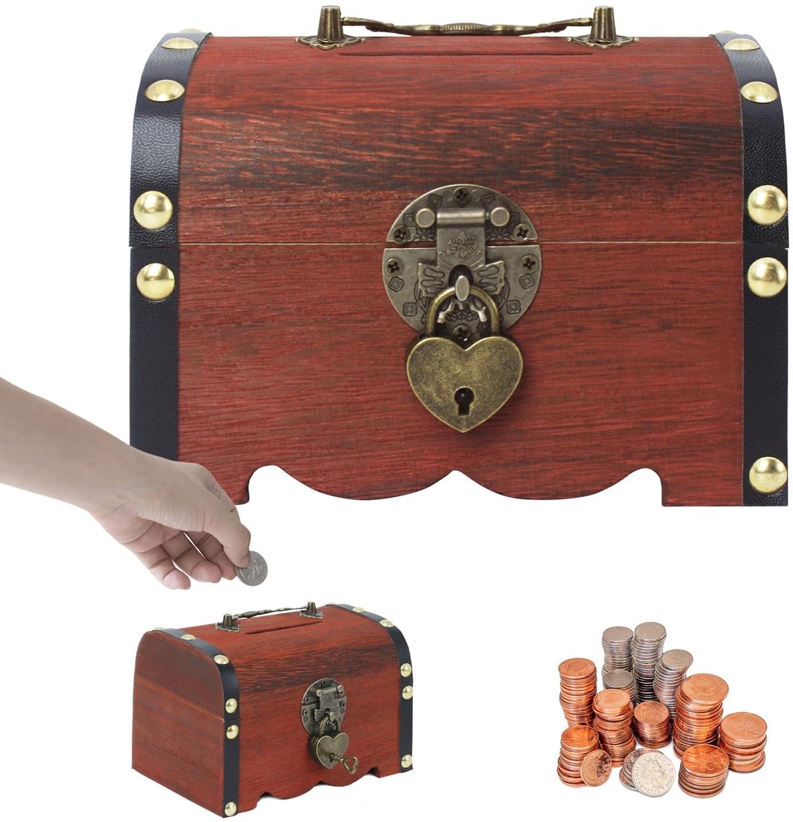 Solidchoice - Houten Spaarpot met Slot en Sleutel