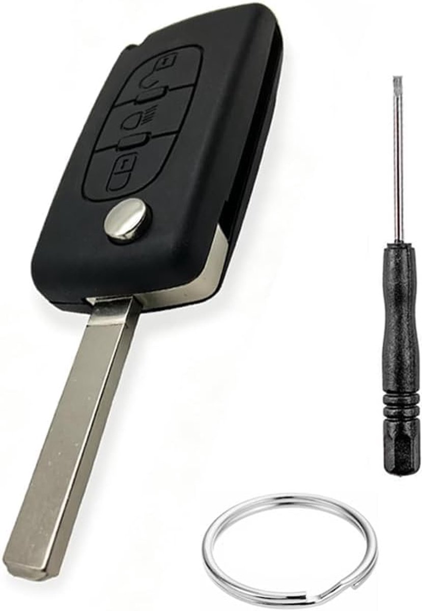 Sleutelbehuizing VA2 voor Peugeot 207 308 - roestvrijstalen ring - vervangende 3 knoppen - inclusief schroevendraaier - ShopVlot