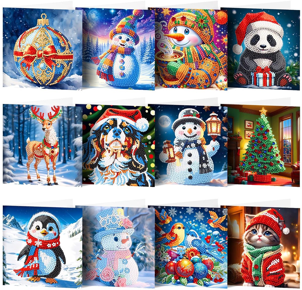 Solidchoice - Set van 12 Handgemaakte Kerstkaarten met Rhinestones