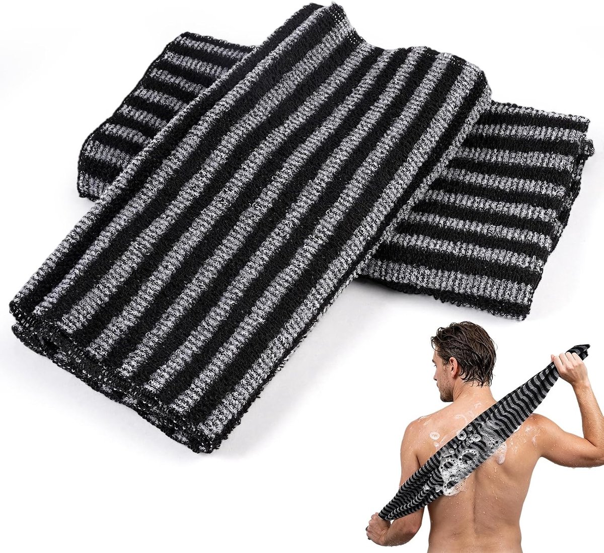 Exfoliërende douchehanddoek extra lang - zwart gemengd materiaal - dubbelzijdige textuur - ShopVlot