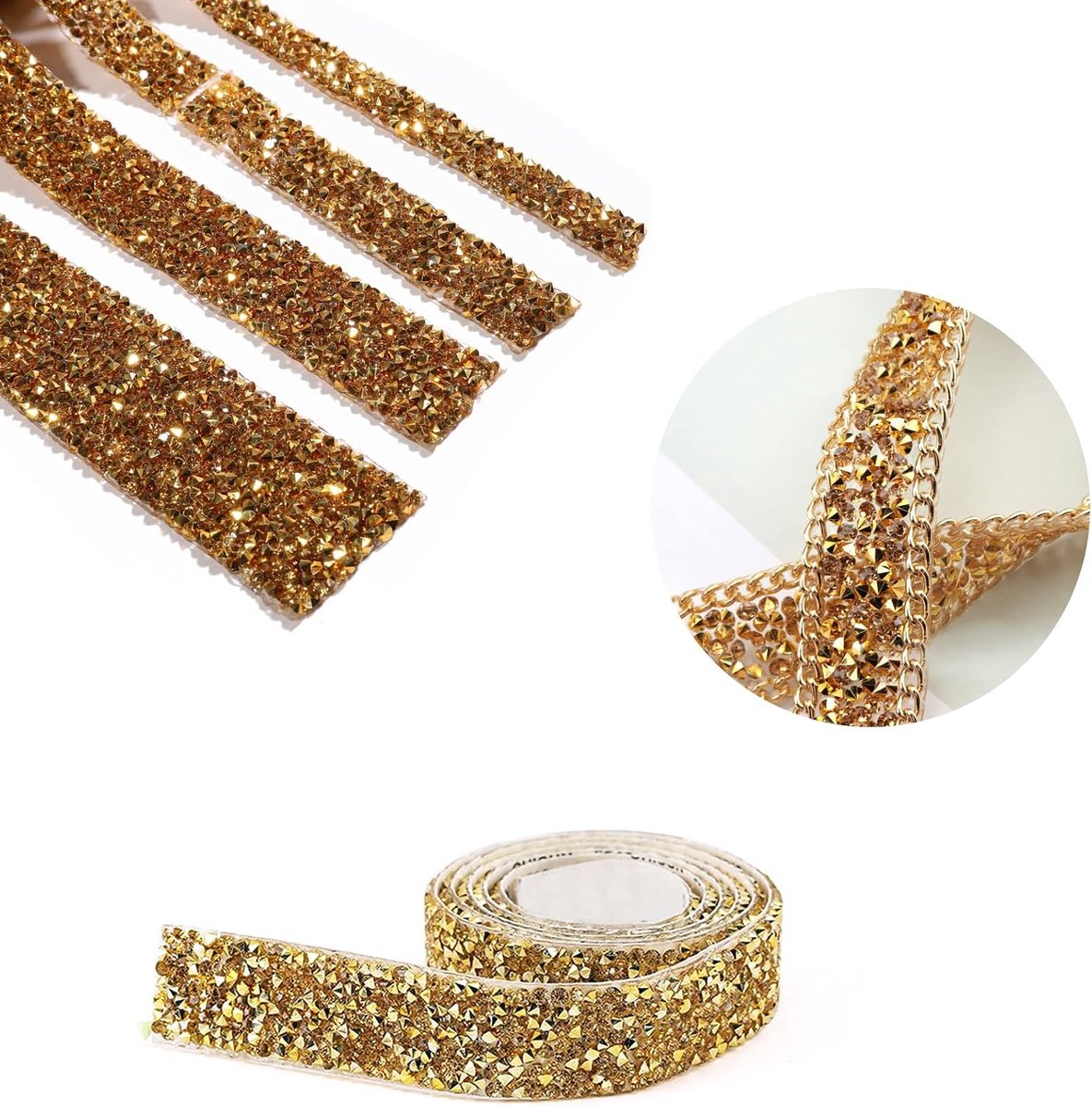 Rhinestone ribbon 3 rollen - zelfklevend - goud - ideaal voor decoratie - ShopVlot