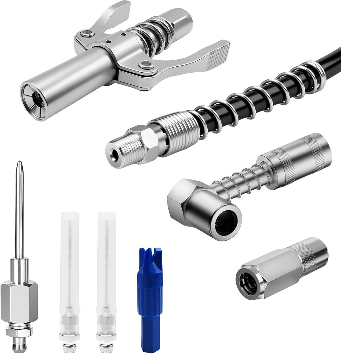 Vetpers mondstuk set, vetperskoppelingen, 8 stuks vetpers, accessoireset met snelkoppeling, 90° adapter, 30 cm slang - ShopVlot