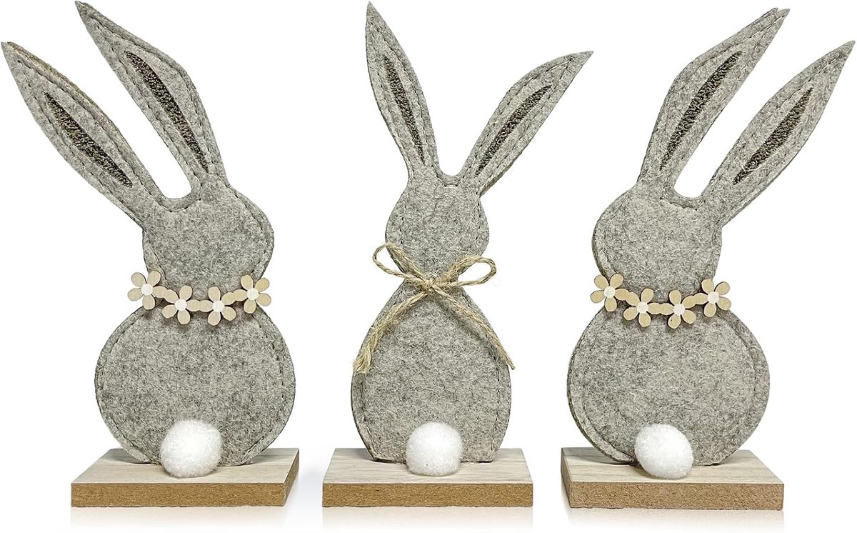 Easter Bunny Decoration, Large Felt, Easter Decoration, Wooden Figures, Rabbit, Easter Decoration, Table Set, Easter - ShopVlot