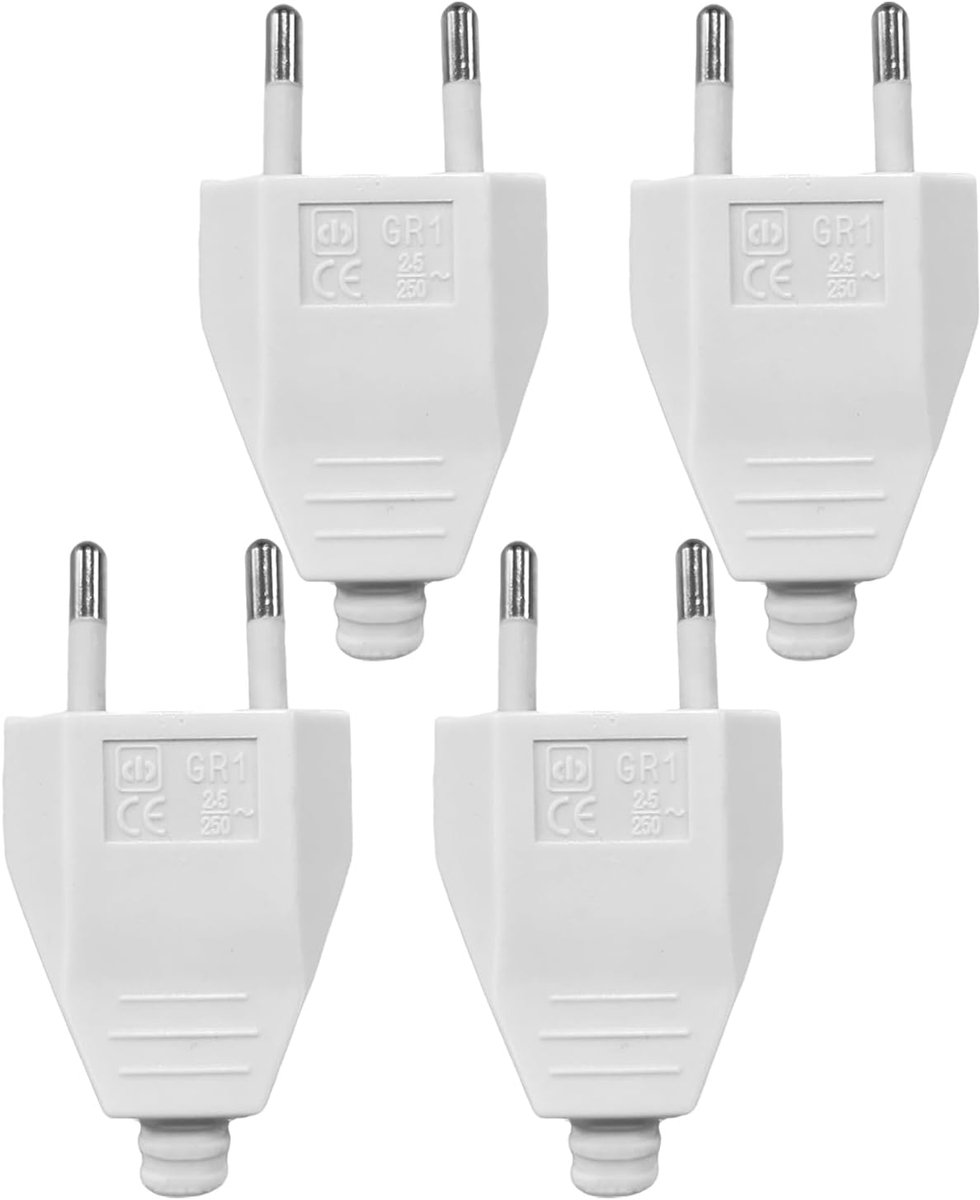 Pack of 4 Euro Plugs Flat, Power Plug for 250 V, 2.5 A, 2 Pin Plug Euro Coupling Flat, Easy Installation, European - ShopVlot