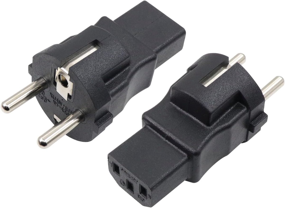 Schuko to IEC320 C13 Adapter - European CEE 7/7 Plug for Laptop and Cable Equipment - Black (2 PCS) - ShopVlot