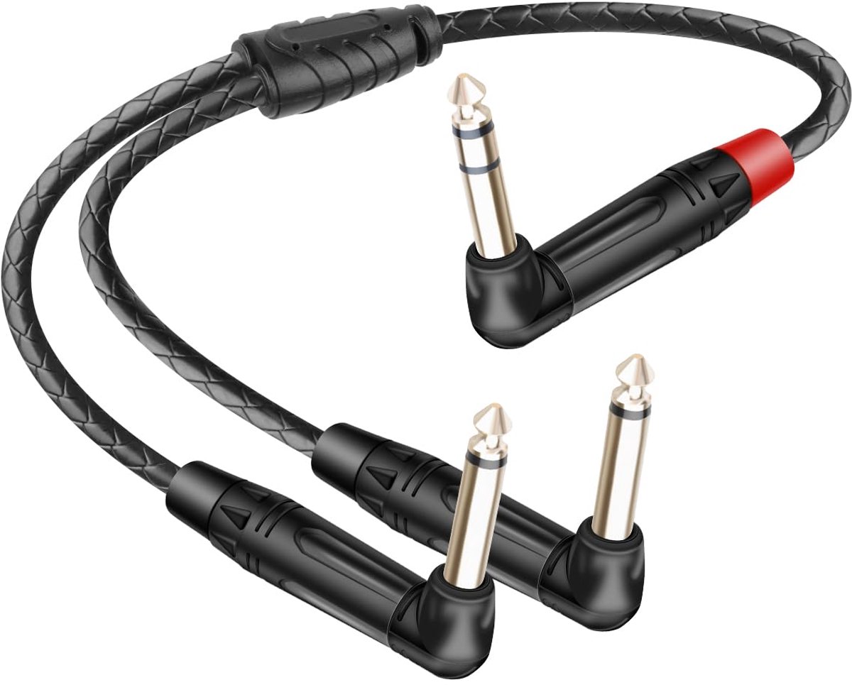 90 degree angle cable, 6.35 TRS on two 6.35 TS, audio cable (90 degrees 6.35 TRS to 90 degrees 2 x 6.35 TS, 0.5 m) - ShopVlot