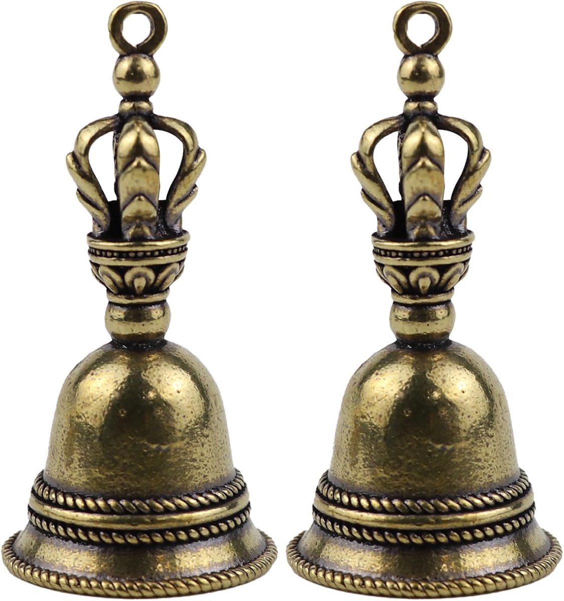 FERCAISH 2 stuks mini-handbel, vintage messing belletjes, kerstboomversiering, klokken, doe-het-zelf sleutelhanger - ShopVlot