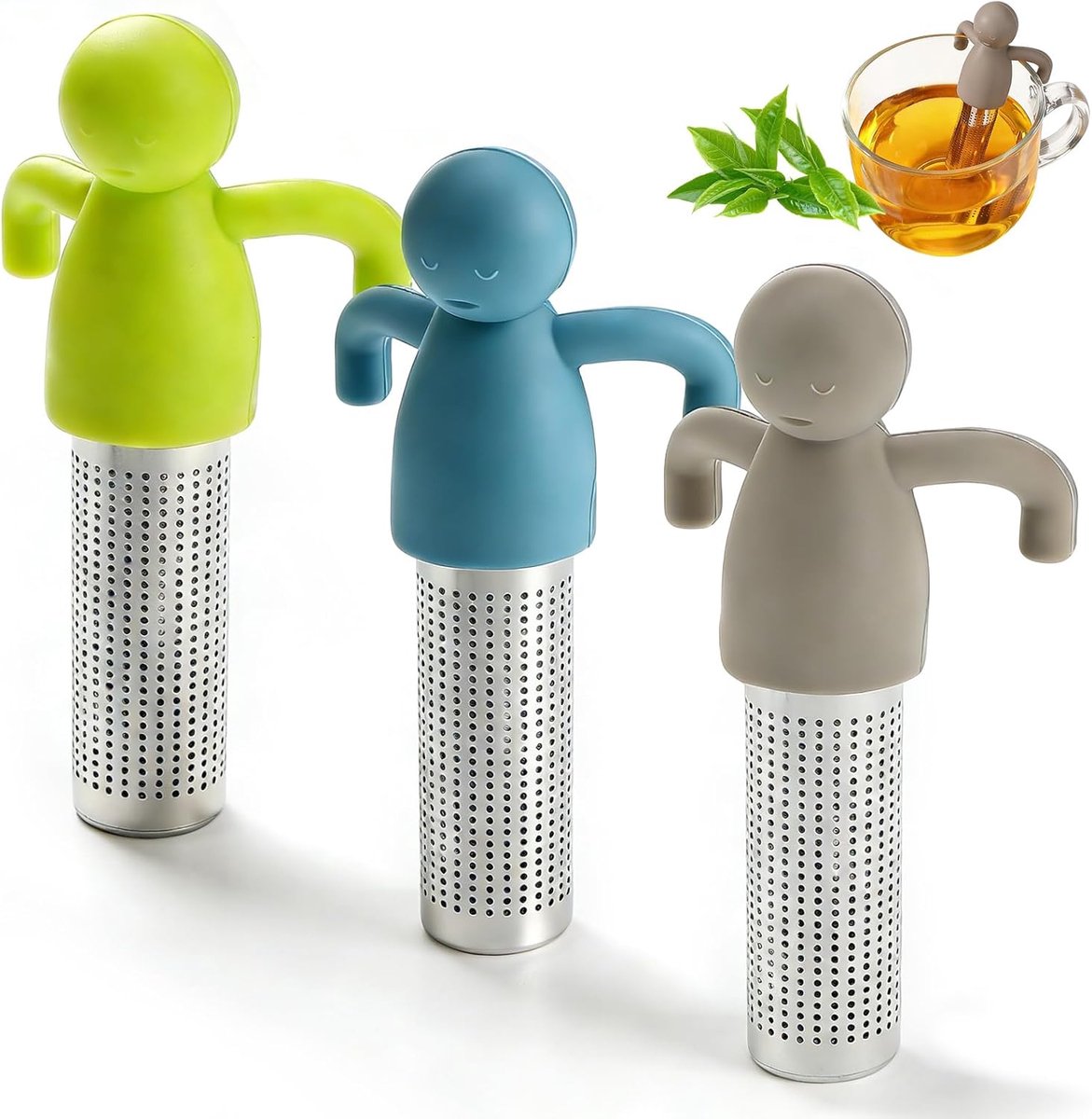 Pack of 3 Tea Filters, Tea Filter for Loose Tea Strainer, Tea Strainer, Funny Tea Strainer, 11 x 5.5 x 2 cm, Stainless - ShopVlot