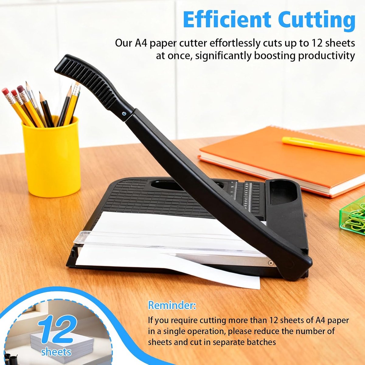 A4 Paper Cutter, 12 Sheets Cutting Capacity, Manual Cutting Machine with Safety Protection, Powerful Paper Cutter for - ShopVlot