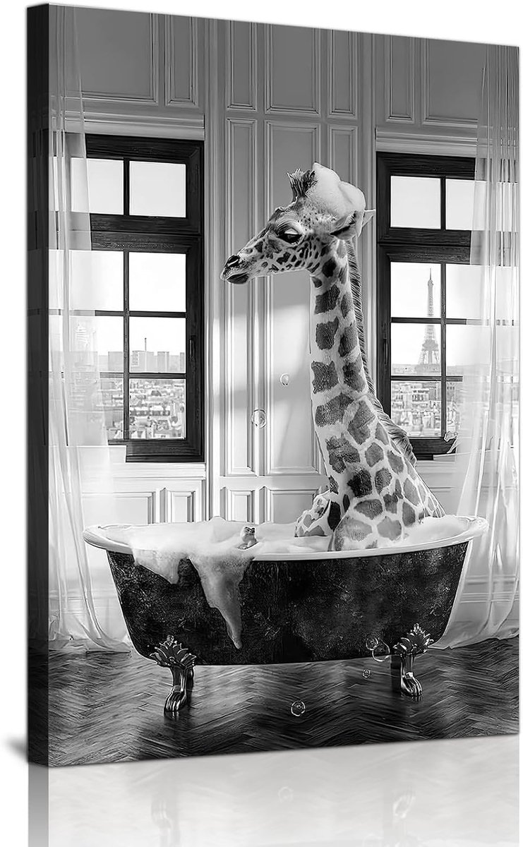 Animal in the bathtub picture, black and white animal bathroom pictures, funny wall images prints canvas poster, art - ShopVlot