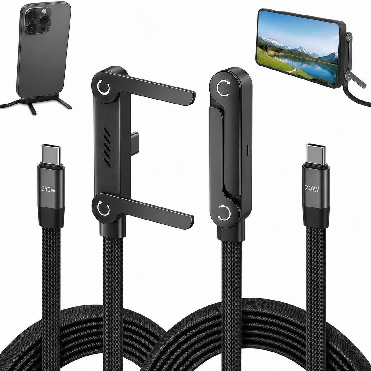 2 stuks USB-C-oplaadkabel, 240 W, met onzichtbare zijhouder, 1,5 m - ShopVlot