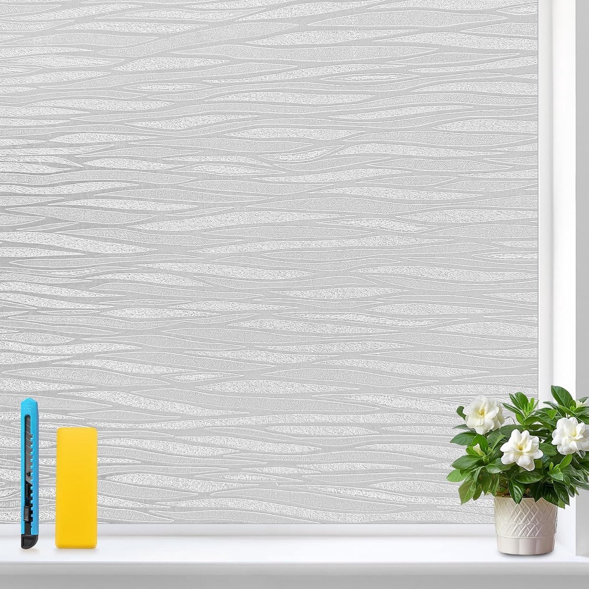 Raamfolie Privacy Melkglasfolie met Golfpatroon, UV-Bescherming, Statische Hechting Zonder Lijm, Herbruikbaar - ShopVlot