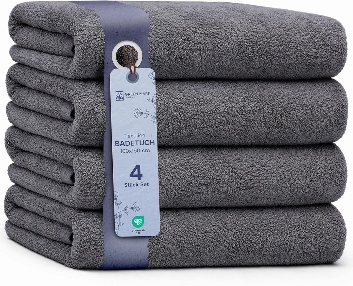 NatureMark Badhanddoekenset, 4-delig, badhanddoeken van 100% katoen (400 g/m²), zachte, absorberende handdoeken voor - ShopVlot