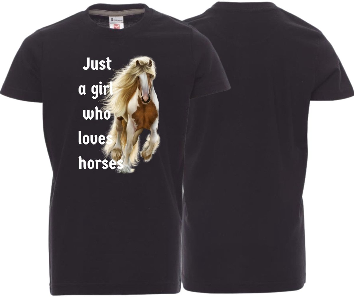 Shirt met paard Just a girl - Zwart - 110/116