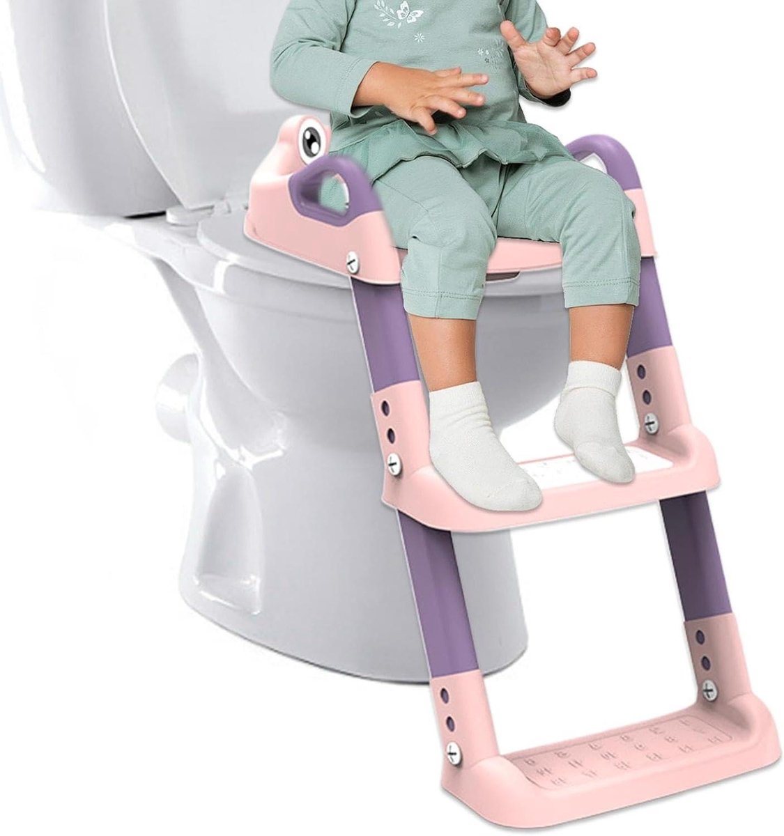 Kindertoiletbril - Zindelijkheidstrainer Potje - Zelfstandig naar toilet - Verstelbare treden - 53 x 33 x 35 cm - Roze