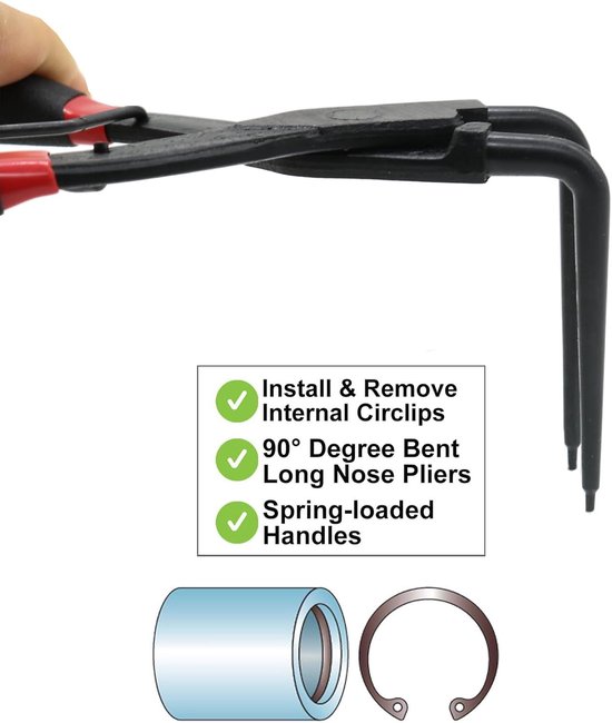 190mm Spring Ring Vocals, Security Ring Pliers, Long Point Pliers, 90 Degree Curved, Seegering Pliers, Internal Master - ShopVlot — afbeelding 3