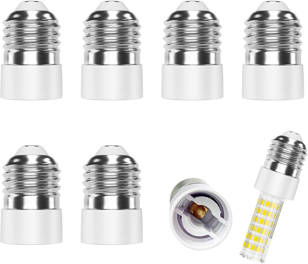 Pack of 6 E27 to E14 Bulb Socket E27 to E14 Socket for LED, Light Bulbs, Halogen and CFL, Heat Resistant, Compatible - ShopVlot