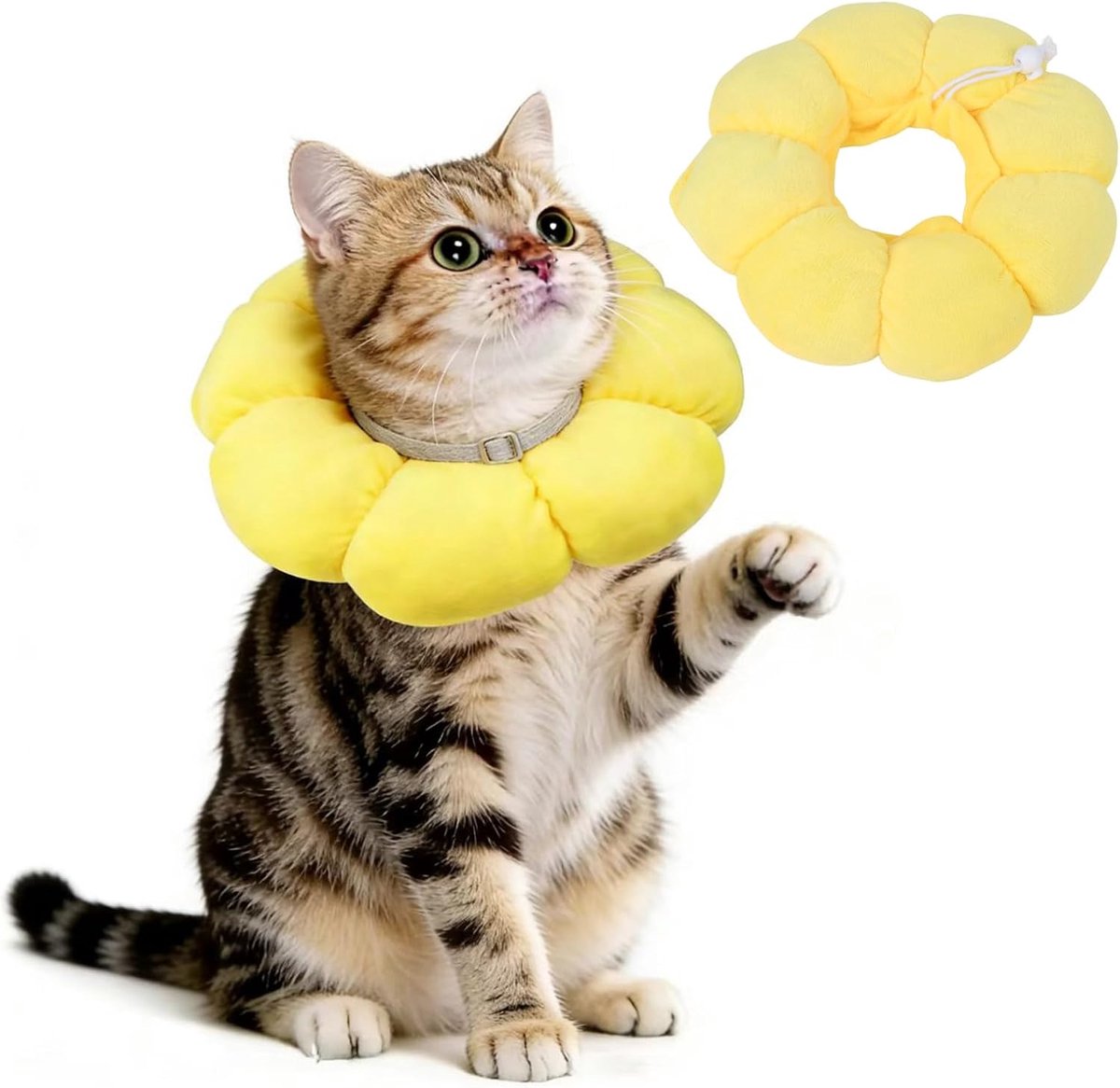 Verstelbare beschermende kraag voor katten en kittens van ademend suède katoen, zonnebloemdesign, anti-afbladdering na - ShopVlot