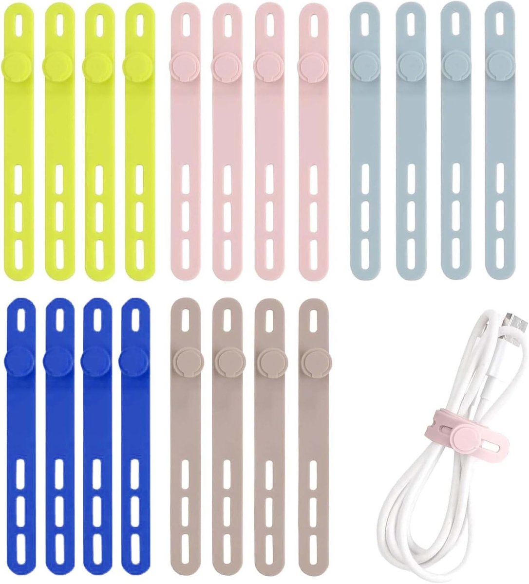 20pcs Reusable Silicone Cable Ties, Adjustable Cable Organizer, Cable Straps, Multifunctional Cable Holder, Wire - ShopVlot
