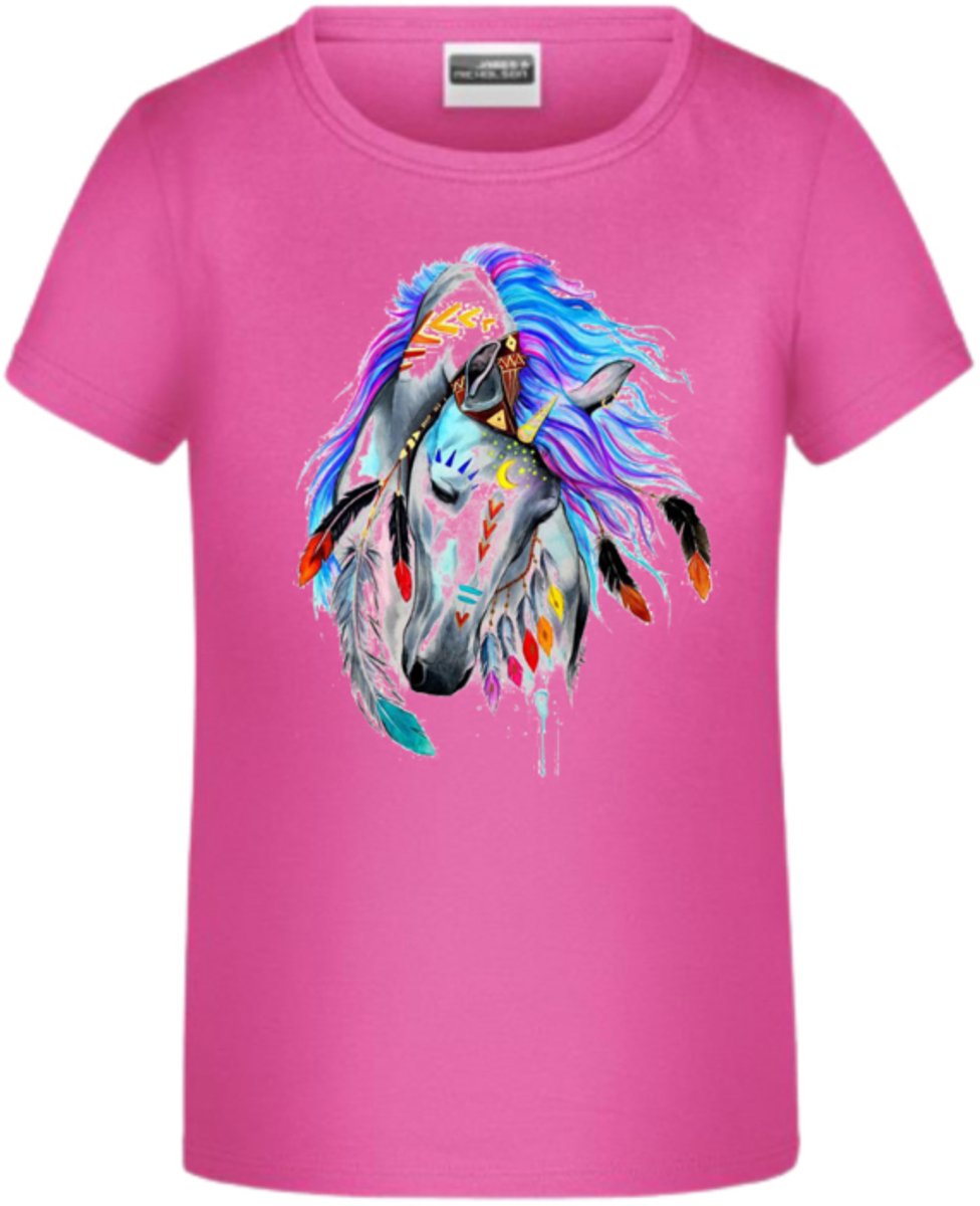 Roze t-shirt met paarden hoofd - Roze - 158/164